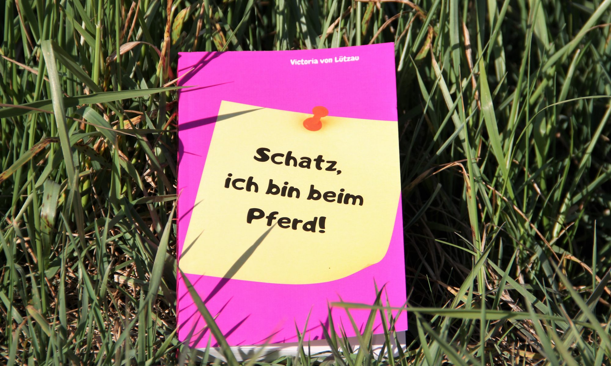 Das Buch "Schatz, ich bin beim Pferd!" liegt im Gras