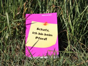 Das Buch "Schatz, ich bin beim Pferd!" liegt im Gras